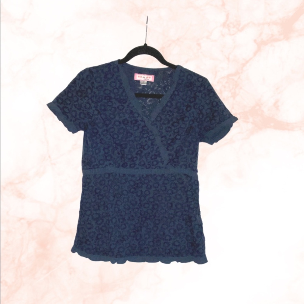 Koi Navy Blue floral scrub top
